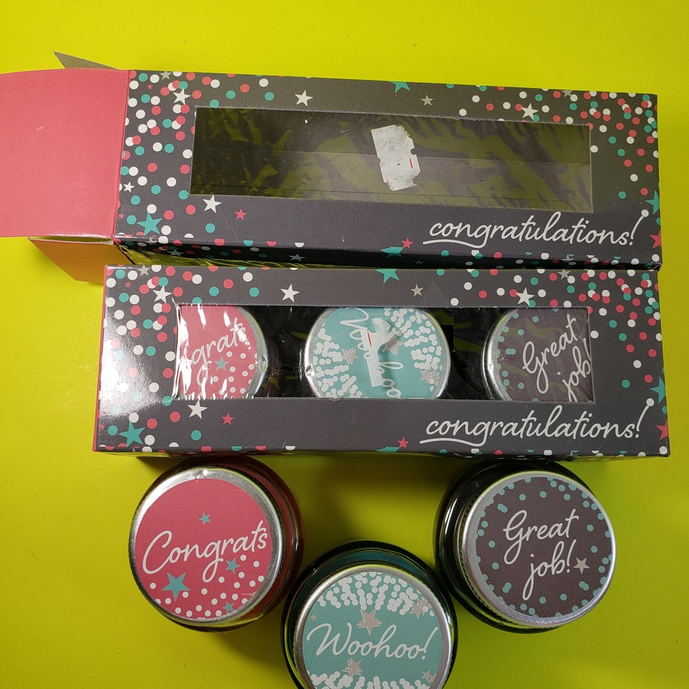 Celebration Triple Candle Sets - Pink, Teal, Gray - Two Boxes